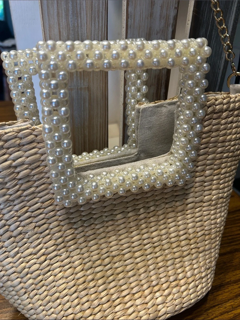 Isaac Mizrahi Pearl-Trim Woven Crossbody in Cream